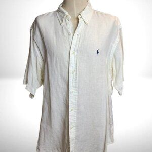 Ralph Lauren Classic Fit 100% Linen Button-Down Shirt White/Cream Men’s XL